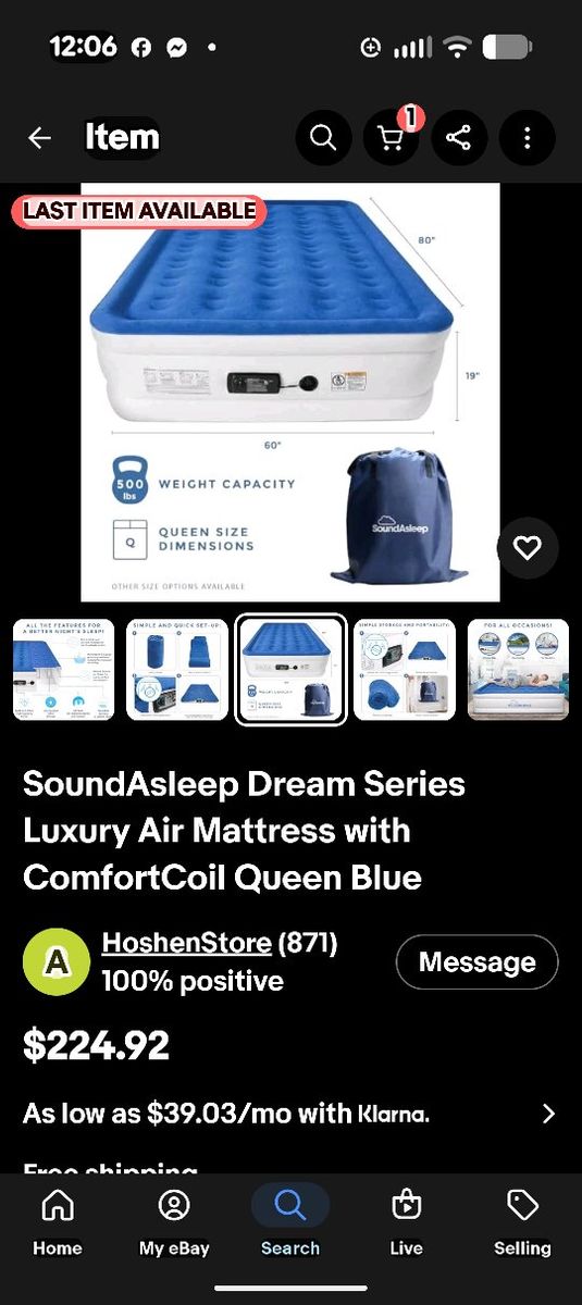 SoundAsleep Dream Series Luxury ComfortCoil Queen Air Mattress, Blue, 500lb Capacity