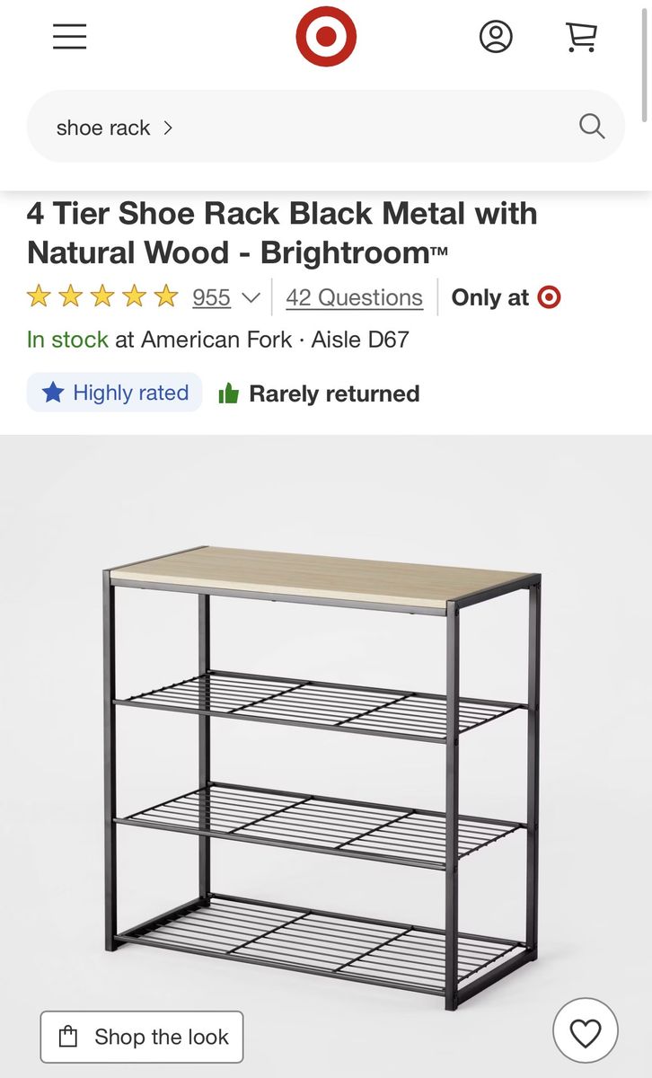 Shoe rack metal with wood top