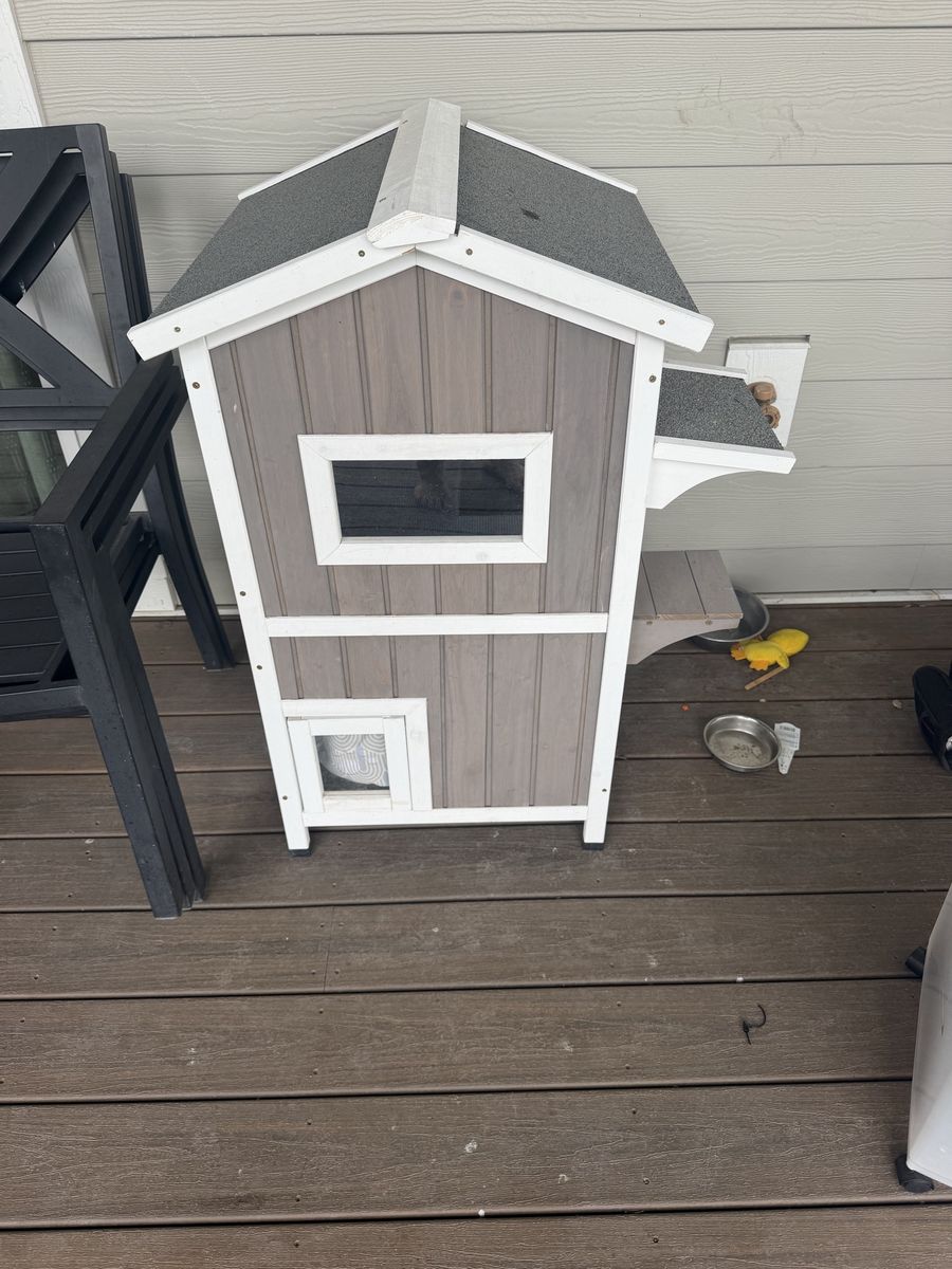 Wooden Multi-Level Outdoor Cat House Shelter with Steps and Asphalt Roof