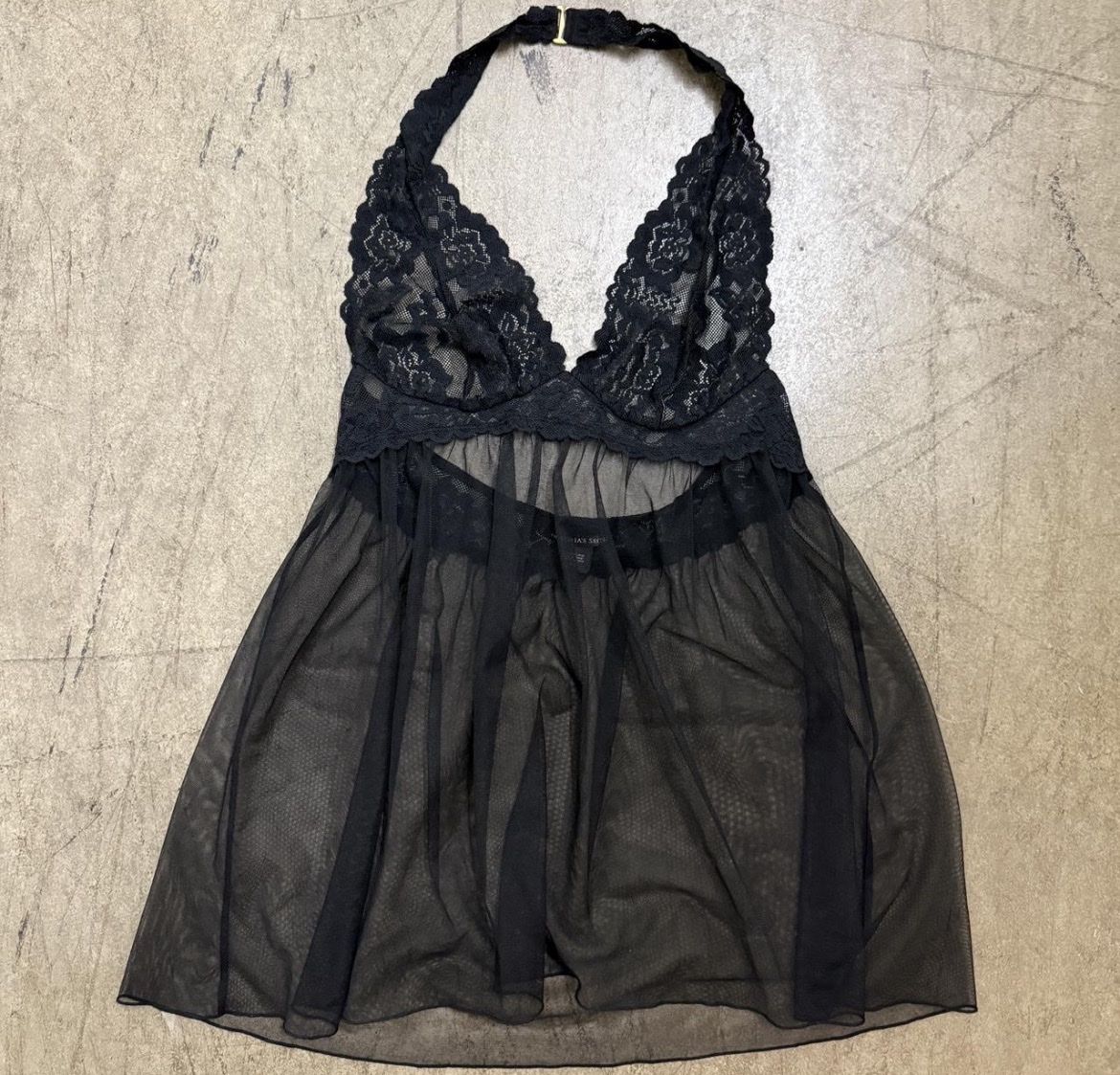 Victoria's Secret Black Lace Halter Babydoll Lingerie Small