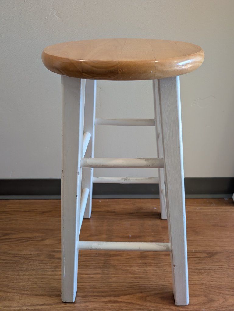 Wooden Bar Stool - White Legs, Natural Wood Top - Sturdy & Versatile Kitchen/Bar Seating