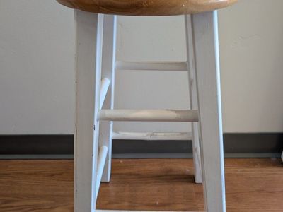 Wooden Bar Stool - White Legs, Natural Wood Top - Sturdy & Versatile Kitchen/Bar Seating