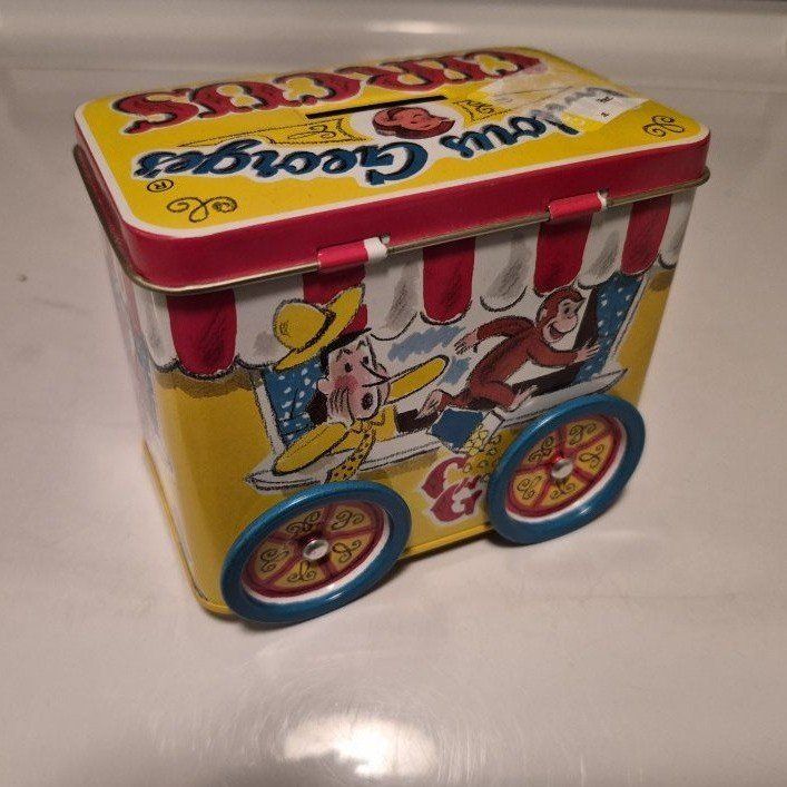 Schylling Curious George Circus Money Bank Tin with Lock and Key - Fun Kids Coin Bank