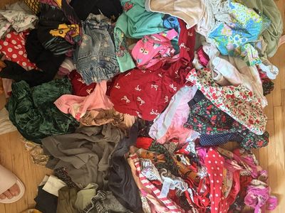 Large Bag Mixed Girls' Clothing, Variety of Brands & Styles, Sizes 18M-3T, Good Used Condition.