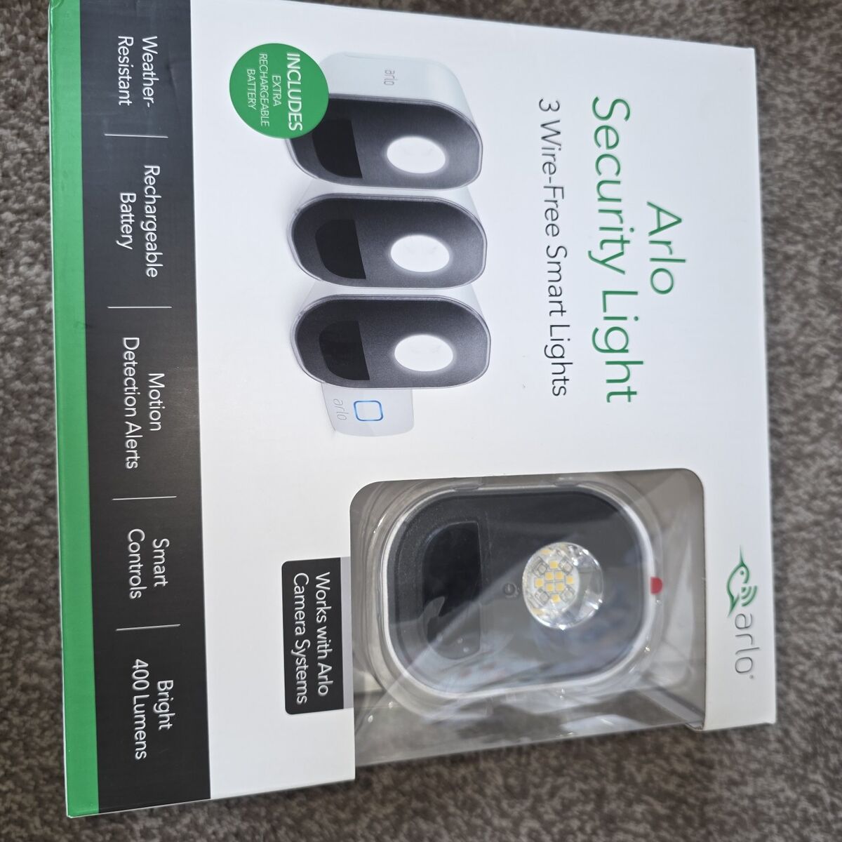 3 Arlo security light wireless with extra battery!