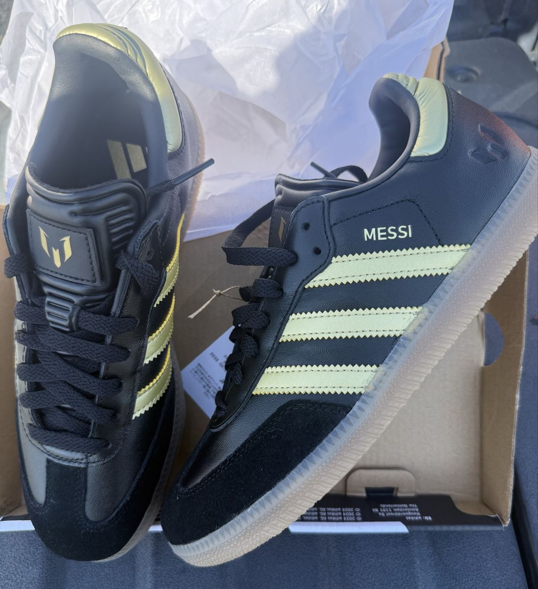 New Adidas Samba Messi Indoor Soccer Shoes Black Gold -Youth US 5.5