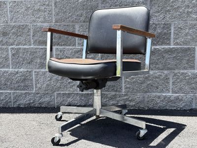 Vintage Mid Century Modern swivel desk armchair MCM office, Doerner Faultless