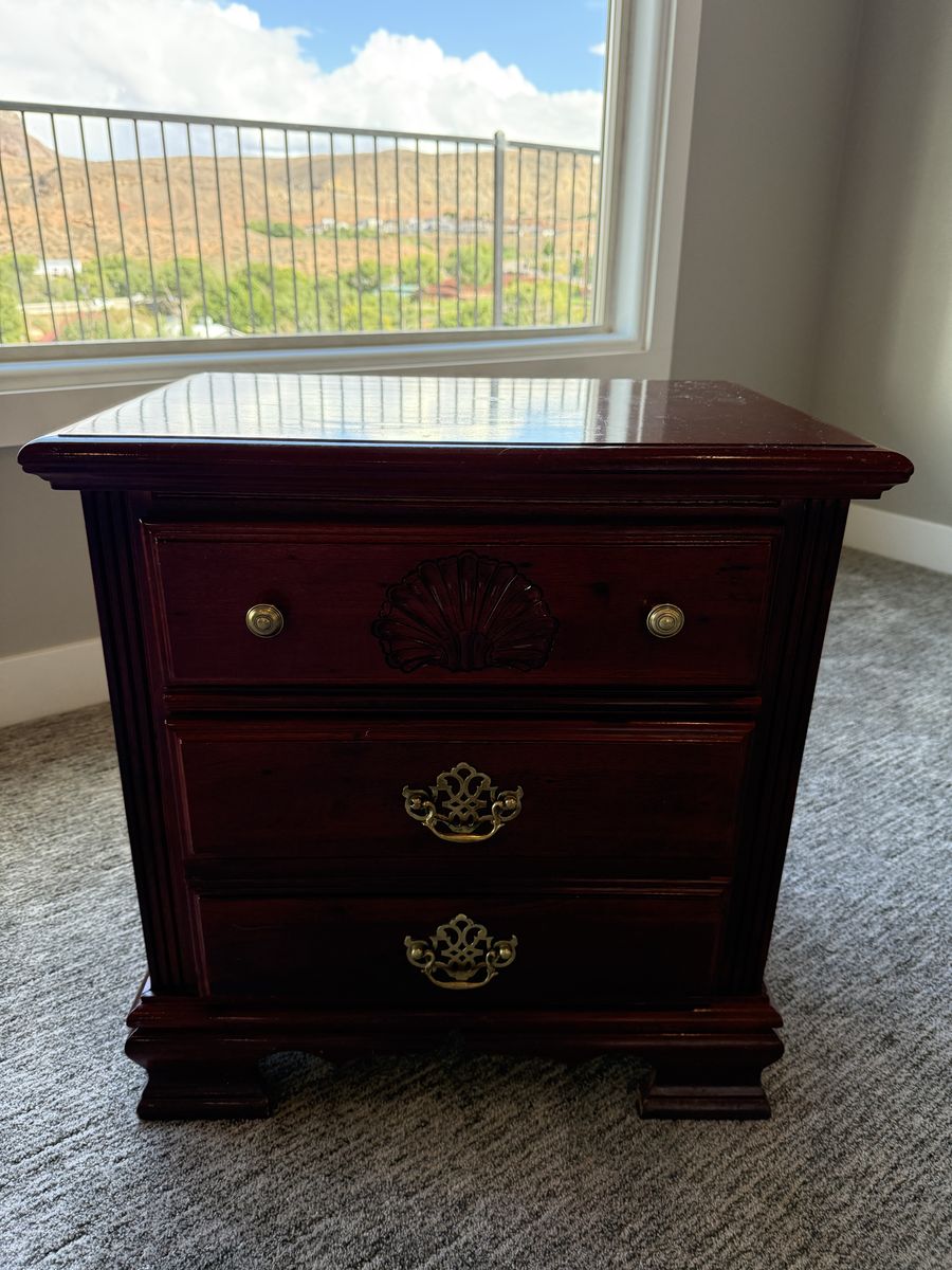 Red Wood Nightstand – Good Condition