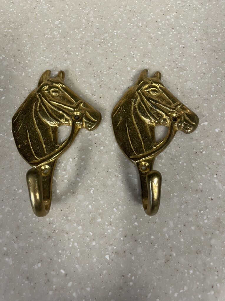 Vintage Brass Horse Head Wall Hooks.