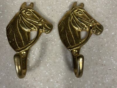 Vintage Brass Horse Head Wall Hooks.