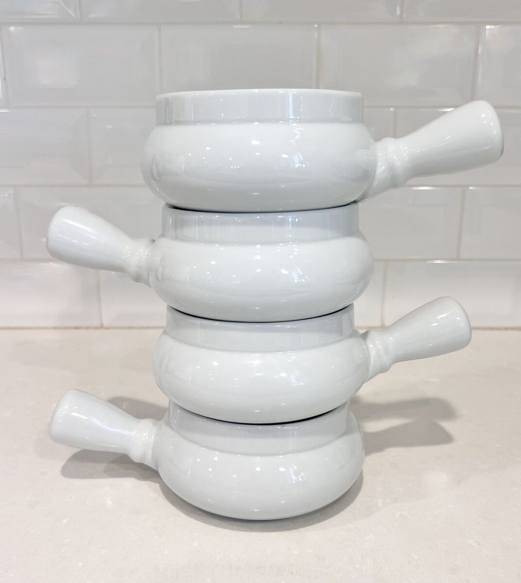 Set of 4 Sur La Table Porcelain Handled Soup Bowls - Excellent Condition