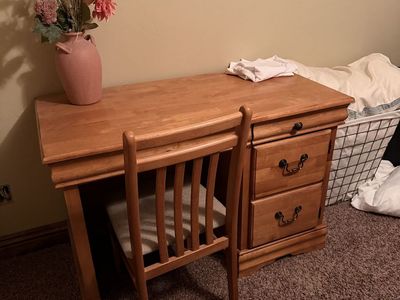 Wooden Writing Desk with Drawers and Matching Chair Set