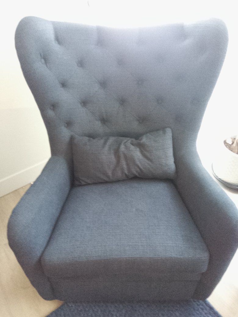 RC Willey Navy Blue Wingback Accent Chair Rocking Chair with Tufted Back and Lumbar Pillow