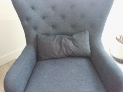 RC Willey Navy Blue Wingback Accent Chair Rocking Chair with Tufted Back and Lumbar Pillow