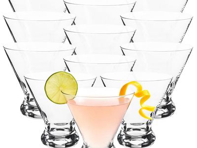 QOWOEO Stemless Martini Glasses Set of 12, 10 Oz Heavy Base Wine Cup Clear