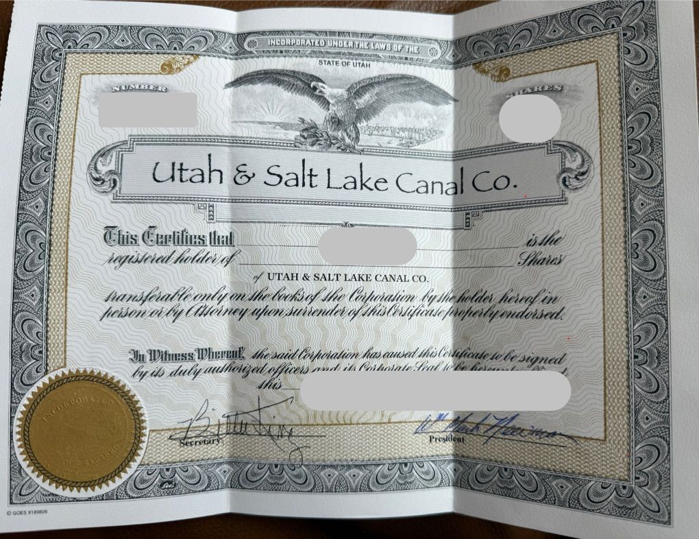 Utah & Salt Lake Canal Company Shares