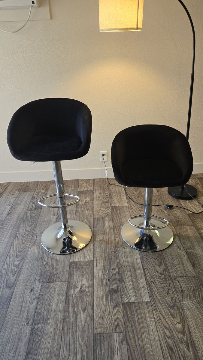 Black velvet adjustable bar stools (2)