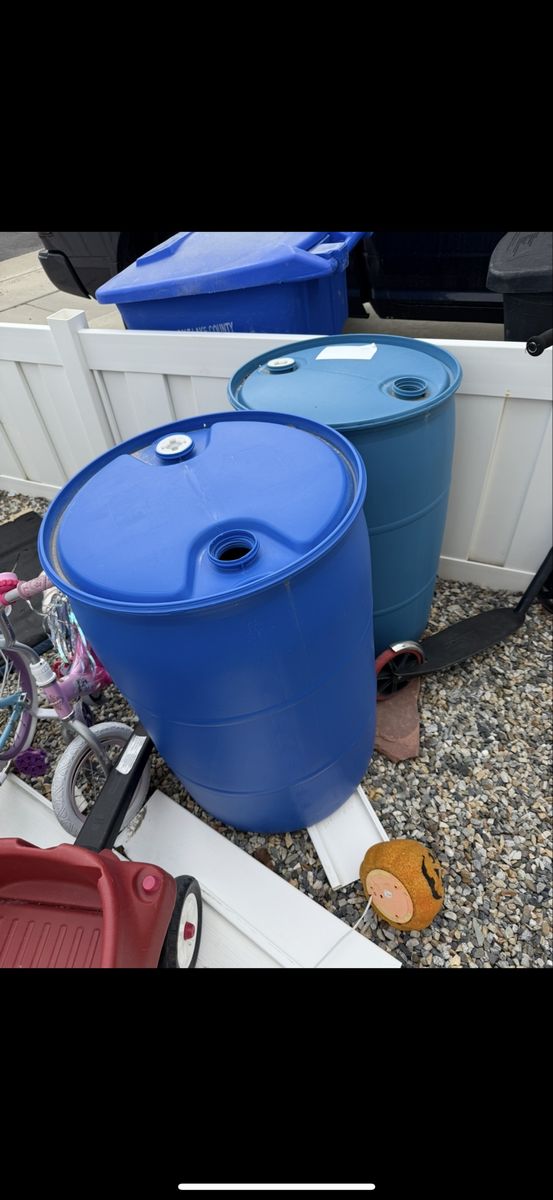 Blue 55-Gallon Plastic Drums
