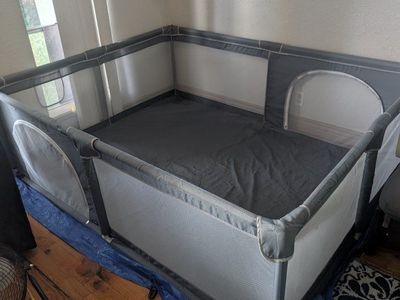 Large Gray Baby Playpen with Mesh Sides - Safe & Spacious Playard for Infants & Toddlers