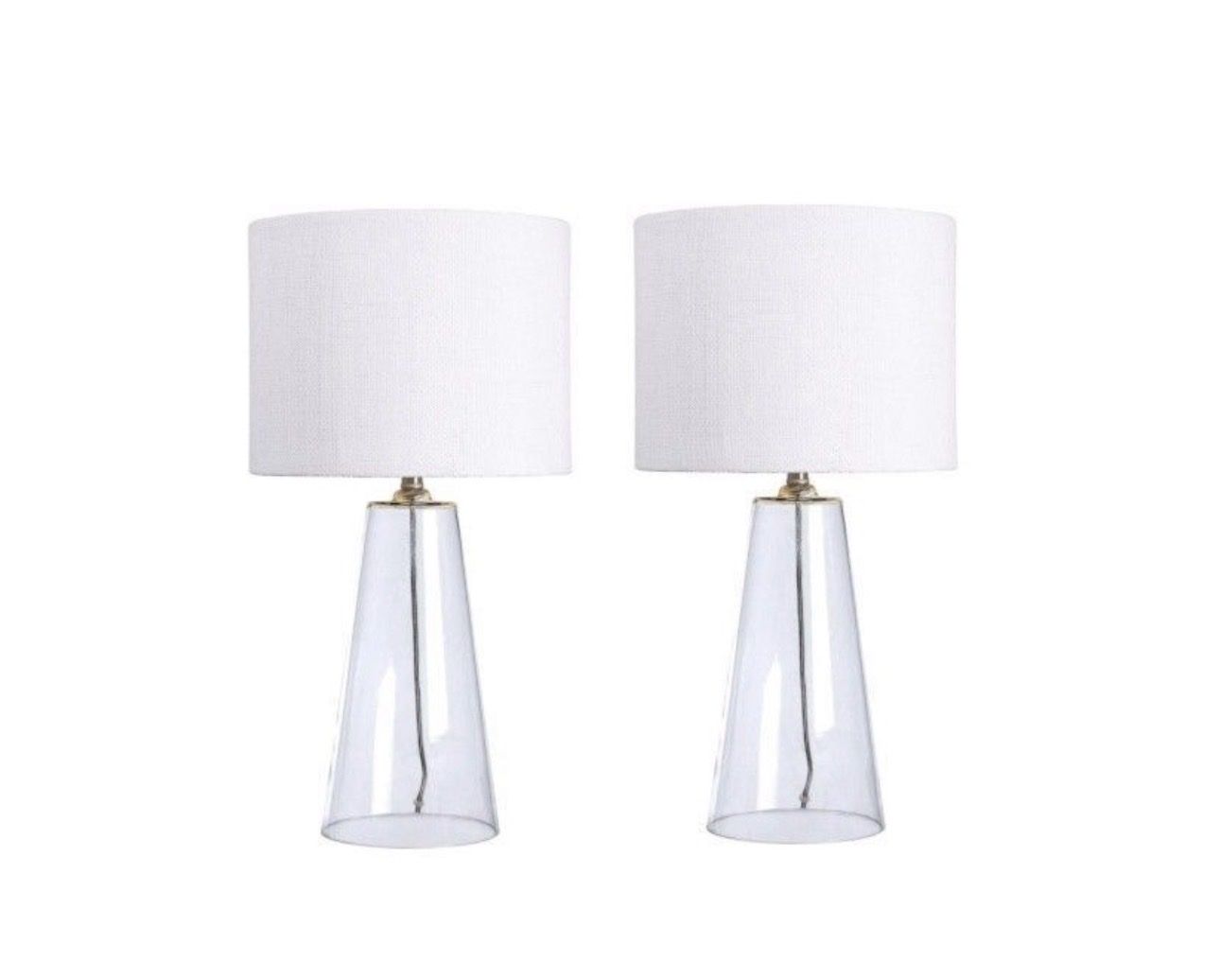 New Pair Of Lamps Clear Glass And White Shade