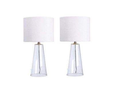 New Pair Of Lamps Clear Glass And White Shade
