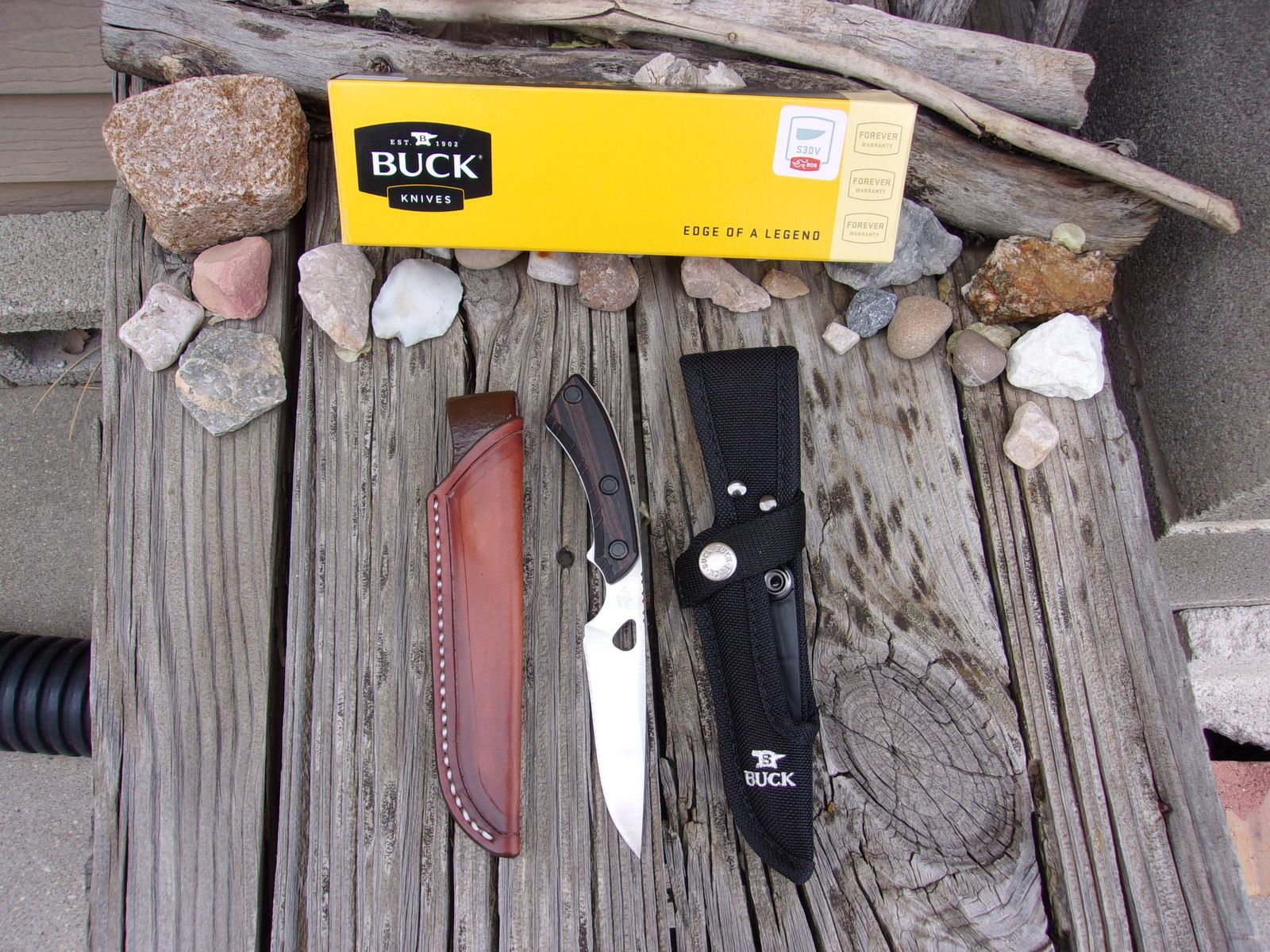 Buck Open Season Fixed Blade Knife BOS S30V Blade w/ LF Custom Leather Sheath