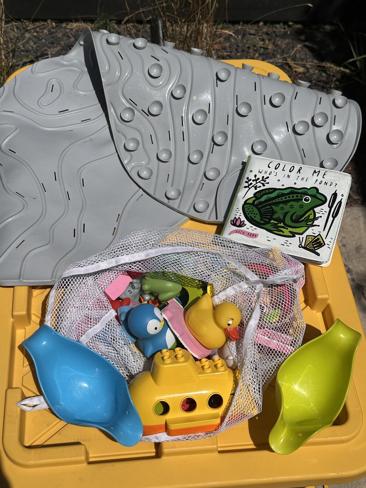 Boon Ripple non-slip bathtub mat with toys and book. Children's Toddlers Baby