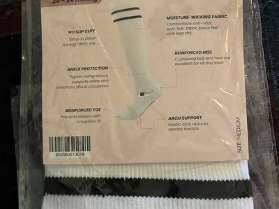 Brand New, Zomee White/Black Compression Socks - 20-30 mmHg, Ankle Compression, Size Medium (M)