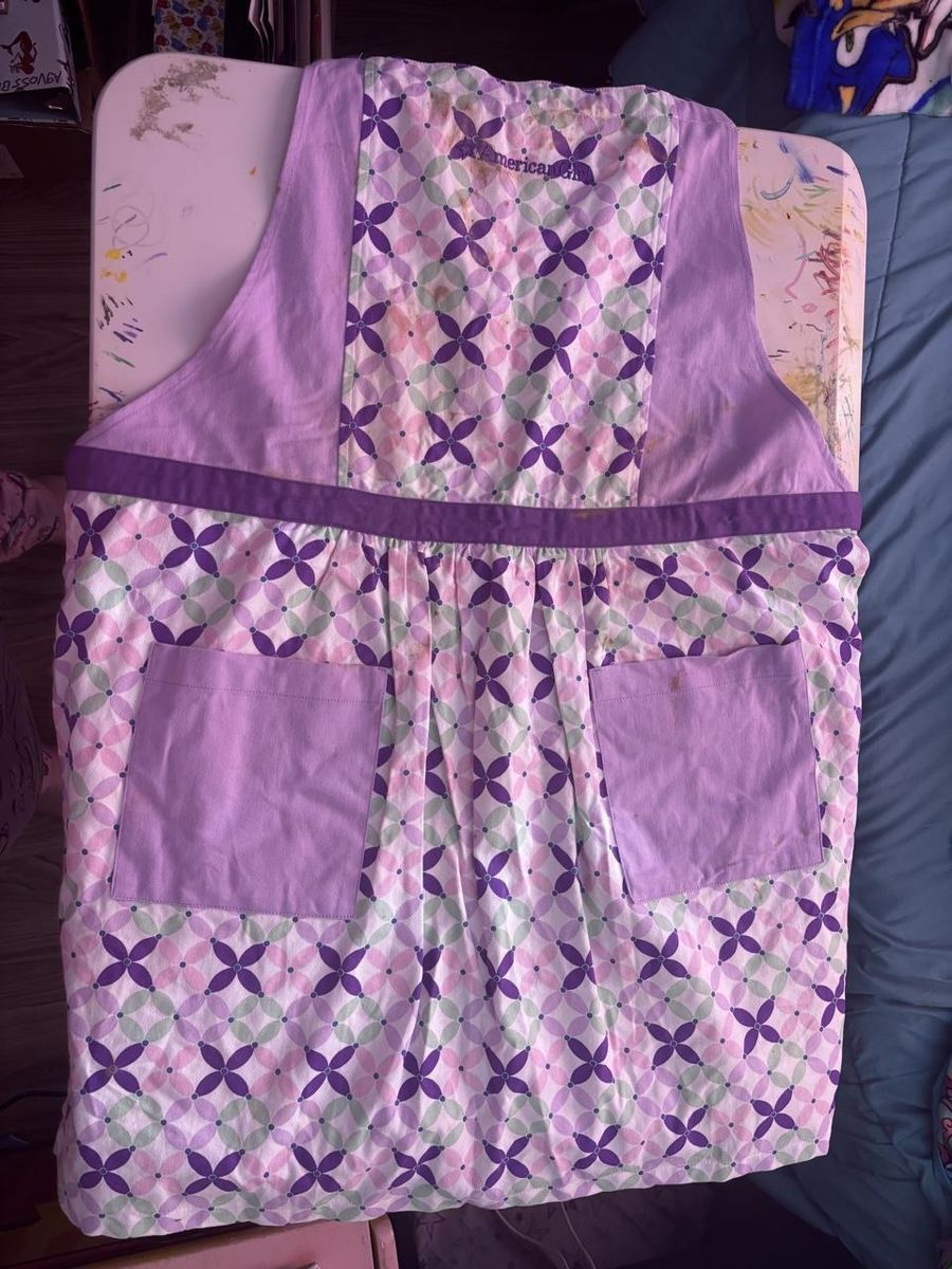 American Girl Adult Apron Purple Floral Geometric Pattern with Pockets