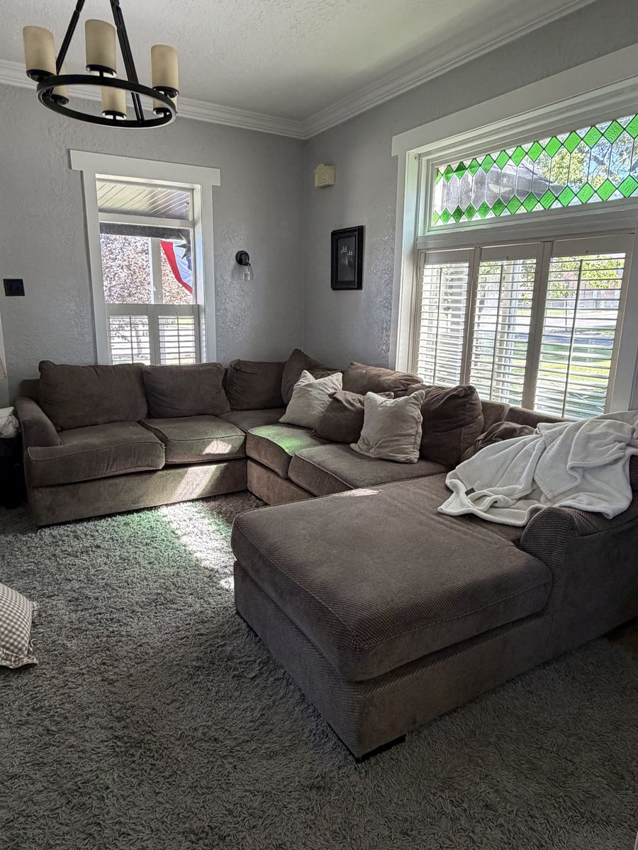 Large Brown Sectional Couch with Chaise Lounge - Minor Arm Damage, Still Solid