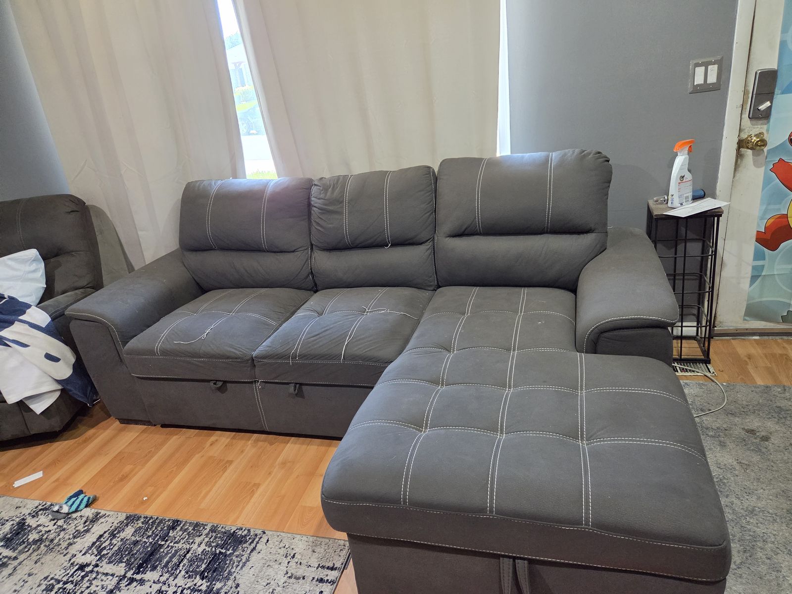 Gray Sectional Sofa with Pull-Out Bed and Storage Chaise - Versatile Living Room Furniture
