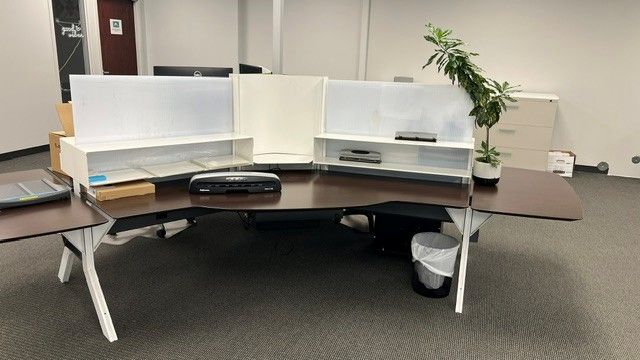 Kimball Office HUM Collection - Free standing three station workspace cubicle - Two full units available