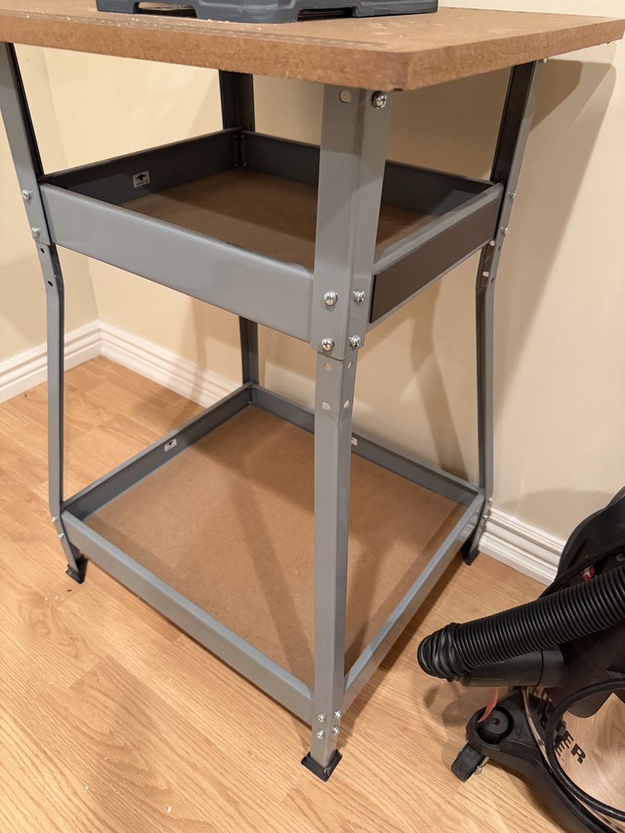 Multi-Tier Steel Utility Stand with Wooden Shelves