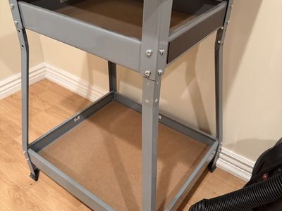 Multi-Tier Steel Utility Stand with Wooden Shelves