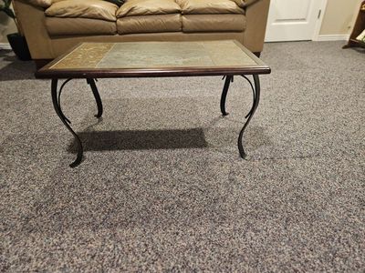 Rustic Tile Top Coffee Table - Wood Frame, Wrought Iron Legs
