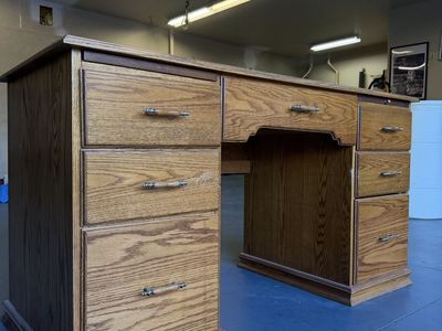 Solid Wood Vintage Desk with 6 Drawers & Pull-Out Writing Surfaces