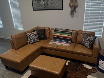 Leather sectional and ottoman