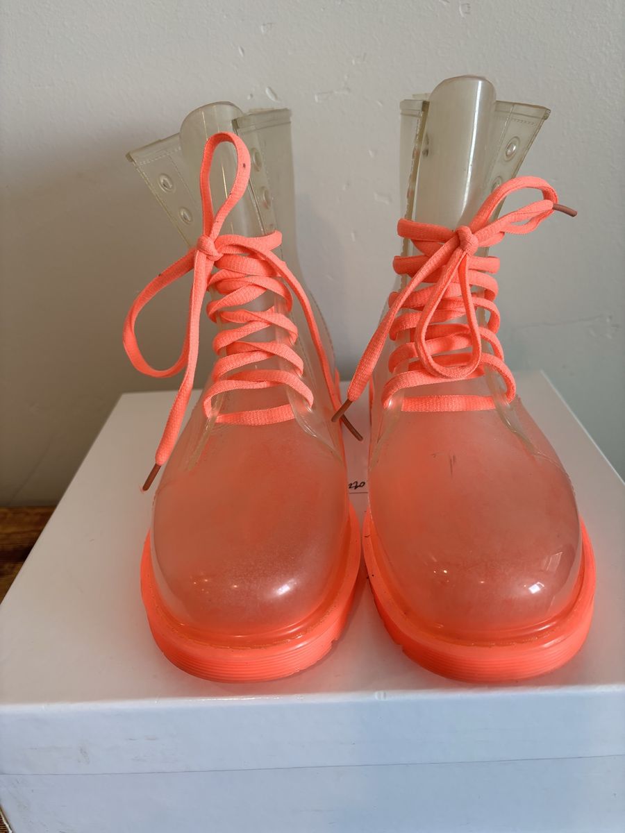 Clear Neon Coral Jelly Lace-Up Rain Boots