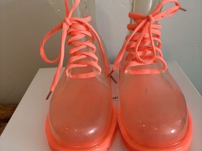 Clear Neon Coral Jelly Lace-Up Rain Boots