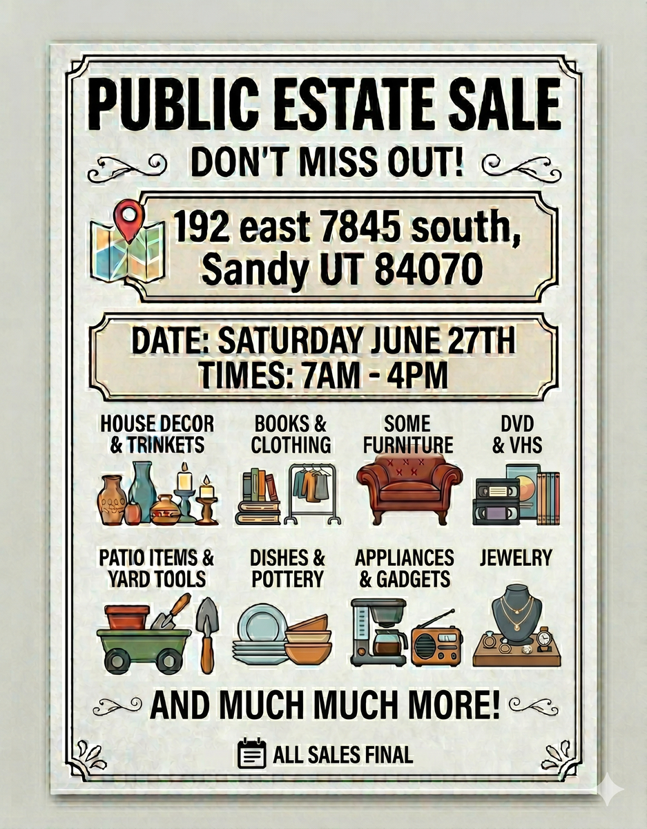 Huge Estate Sale in Sandy! Furniture, Decor, Tools, and More!