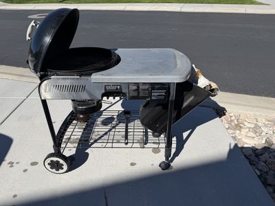Weber Grill with Side Table & Charcoal Bin for Sale