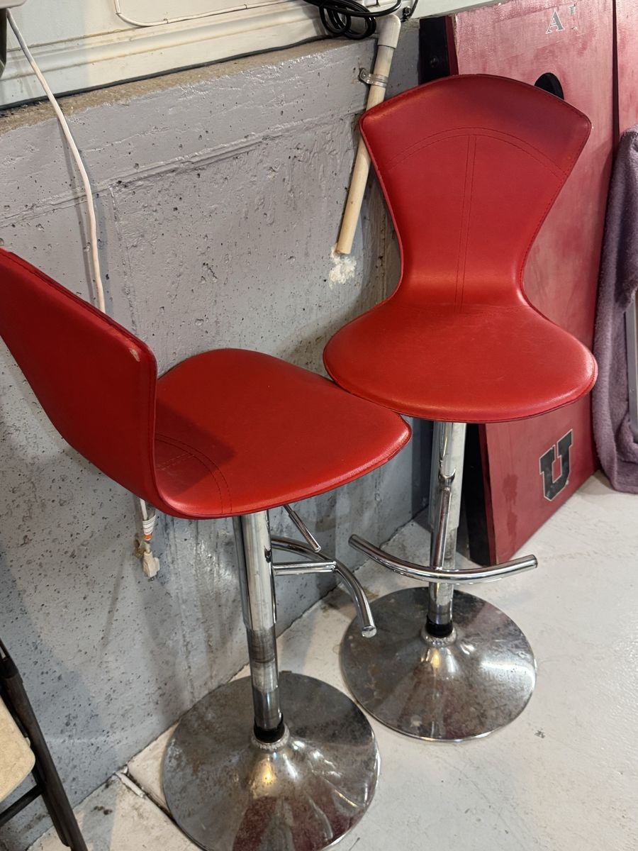 Set of 2 Red Adjustable Swivel Bar Stools with Chrome Bases