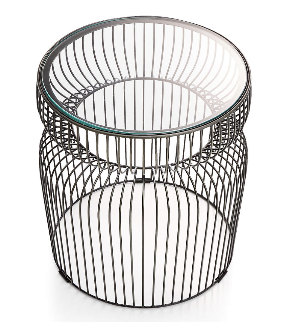 Crate & Barrel Spoke Glass Graphite Metal End Table