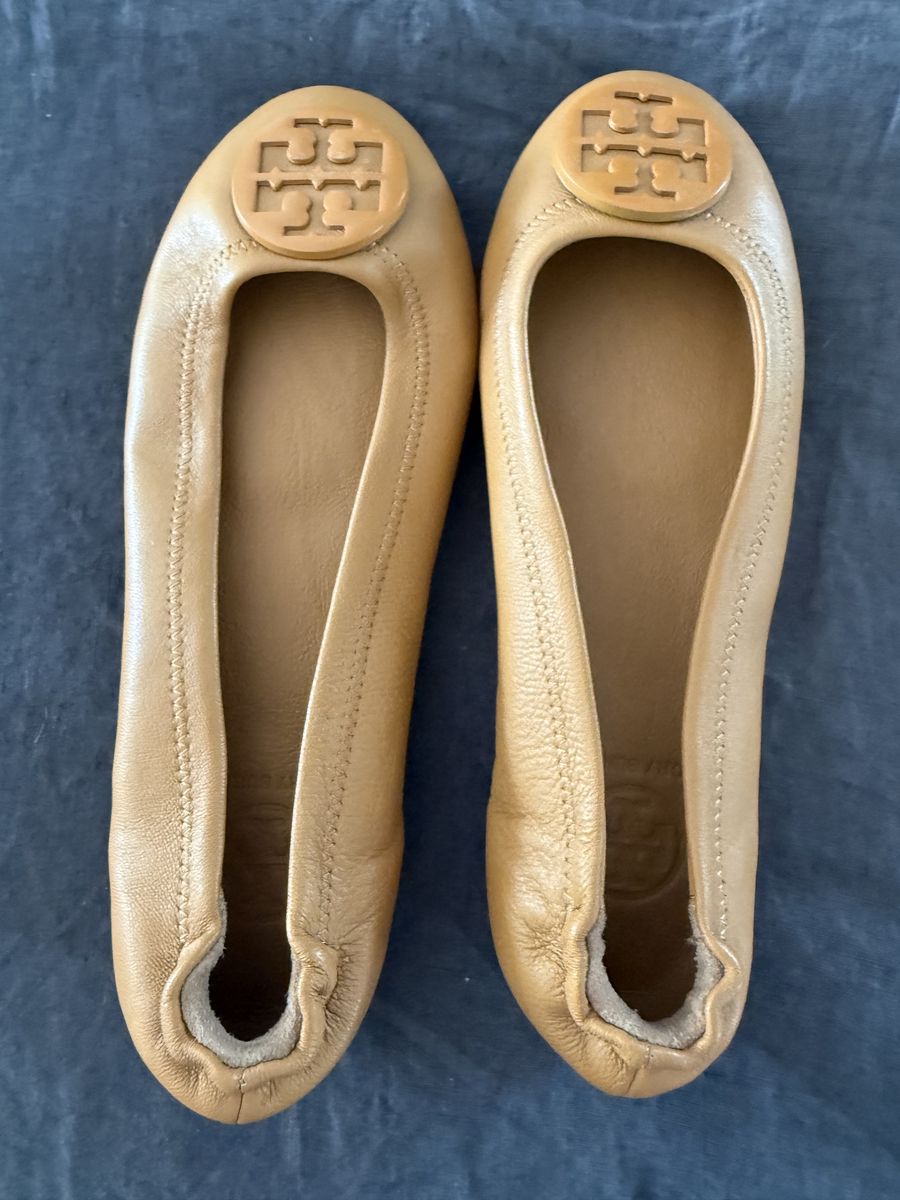 Tory Burch Tan Leather Reva Ballet Flats - Women's Size 8.5
