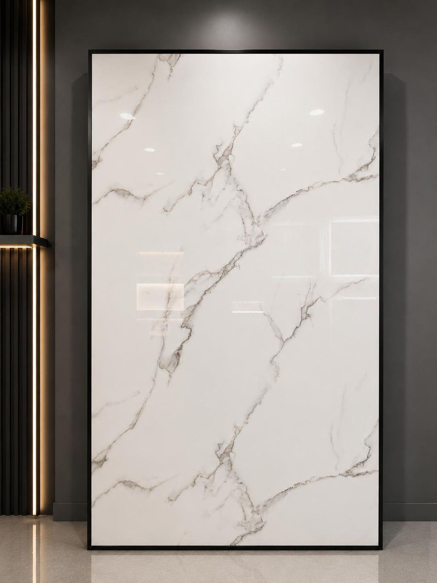 Large Format Porcelain Slabs - Marble Look Tile with Gold & Grey Veining - 8x4 ft