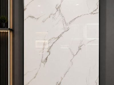 Large Format Porcelain Slabs - Marble Look Tile with Gold & Grey Veining - 8x4 ft