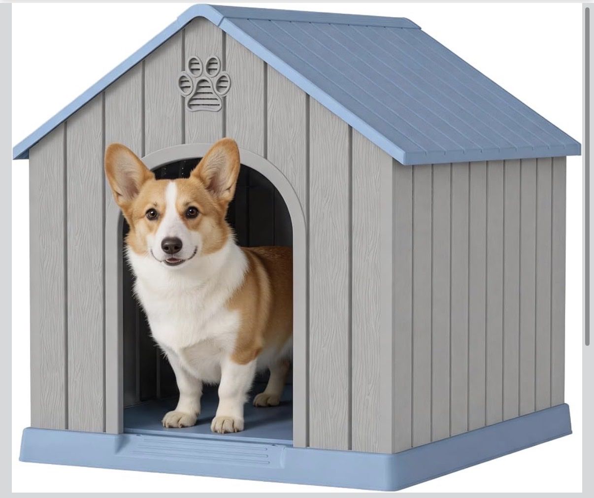 New Weatherproof Plastic Outdoor Dog House - Hidden Vents, Drainage, Ground Nails - Medium/Large Pet Shelter