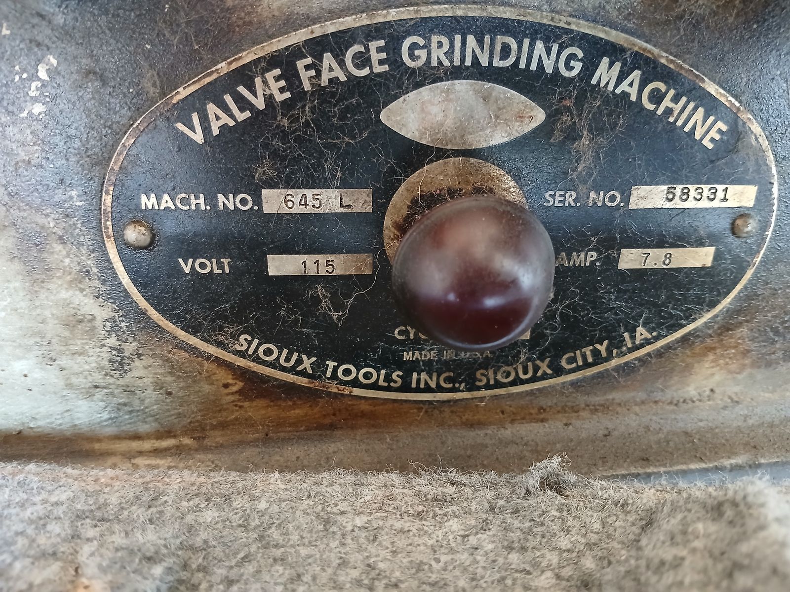 SIOUX Valve Face Grinding Machine and Cabinet.