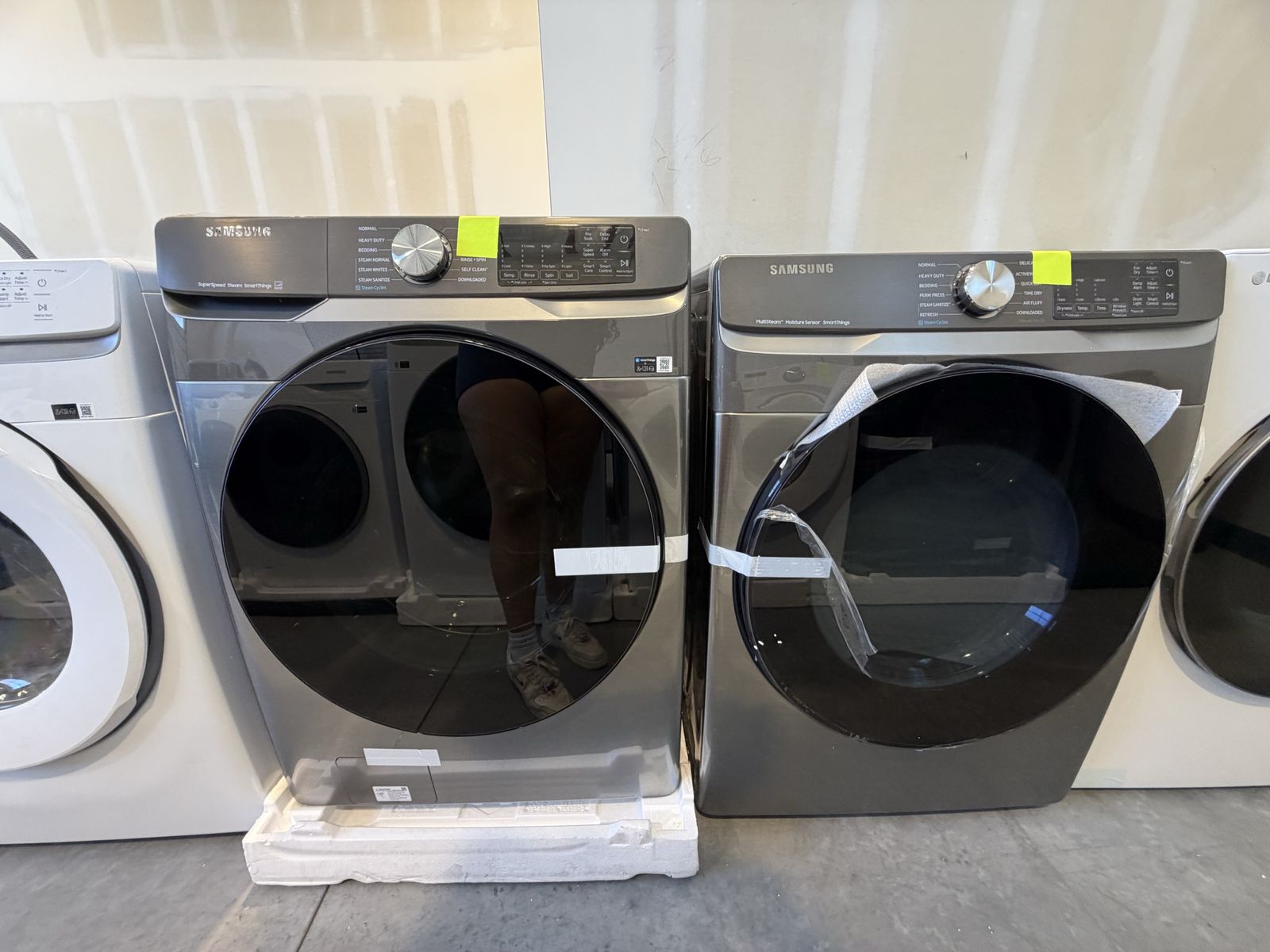 New open box Samsung 4.5 cu. ft. Large Capacity Smart Front Load Washer with Super Speed Wash and 7.5 cu. ft. Smart ELECTRIC Dry