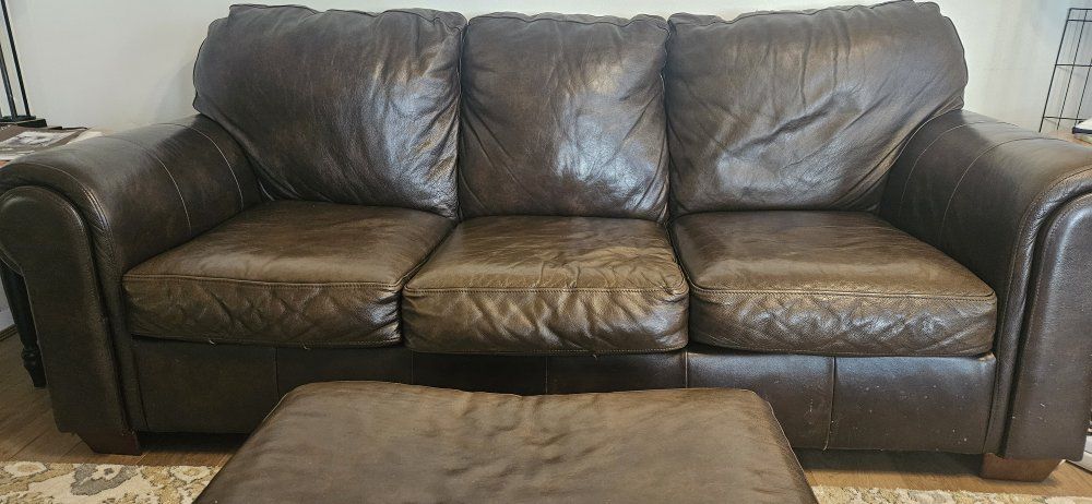Leather sofa, ottoman, 2 chairs